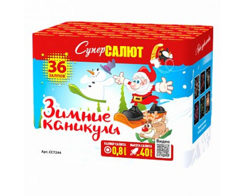 Фейерверк салют 0,8 калибр 36 выстрелов 47 сек. CC7244 Зимние каникулы (Супер Салют)